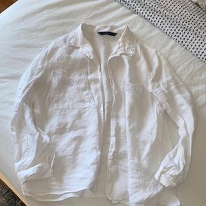 Zara Lace Detail Linen Button Down